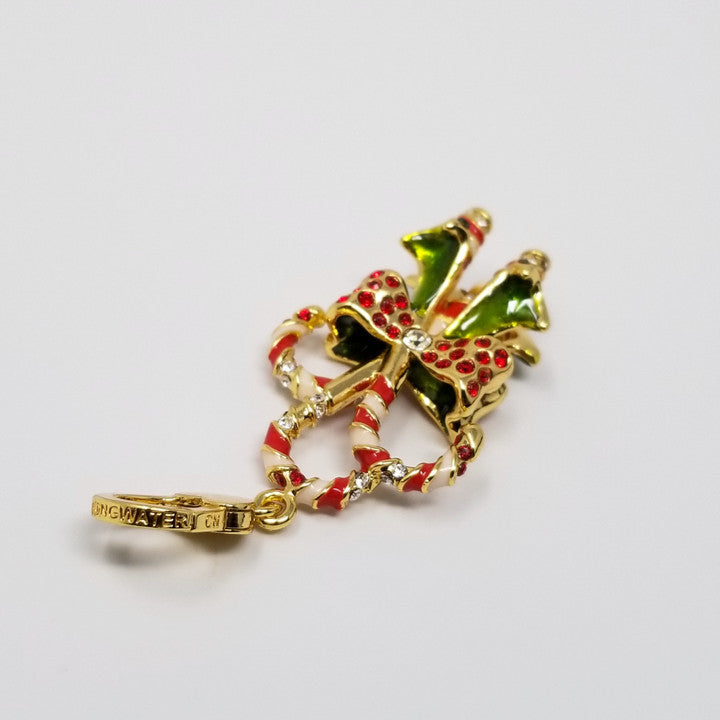 Jay Strongwater Christmas Candy Cane Charm, Red and White Crystals and Enamel