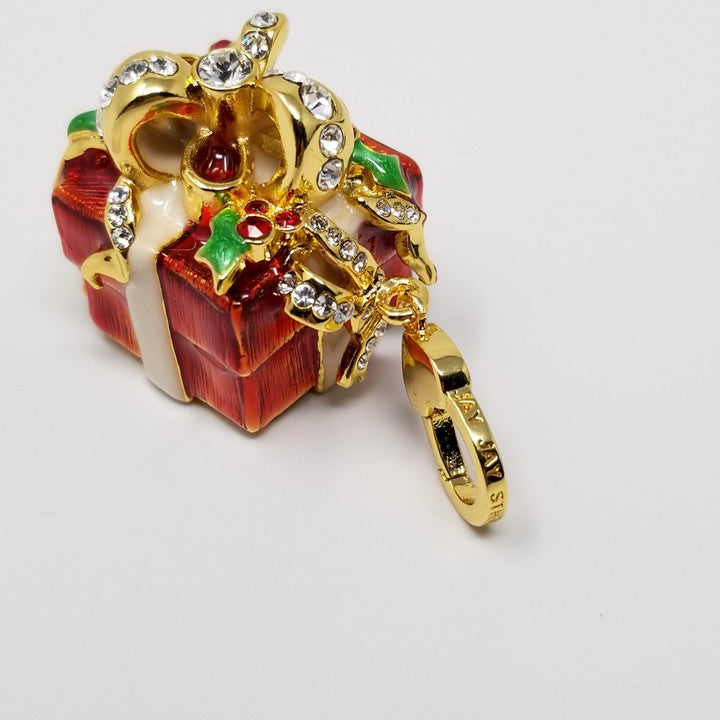 JAY Jay Strongwater "Jingle All the Way" Multicolor Enamel and Crystal-Accented Goldtone Present Charm