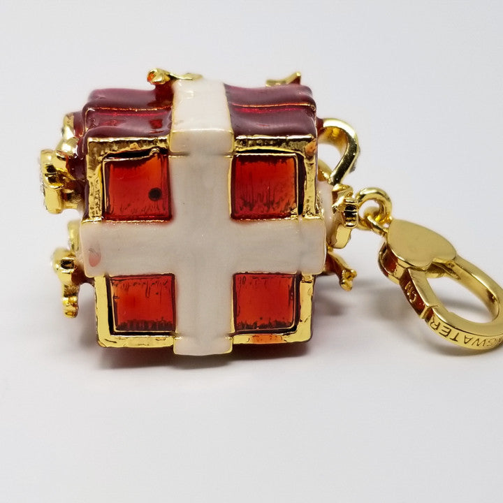 JAY Jay Strongwater "Jingle All the Way" Multicolor Enamel and Crystal-Accented Goldtone Present Charm