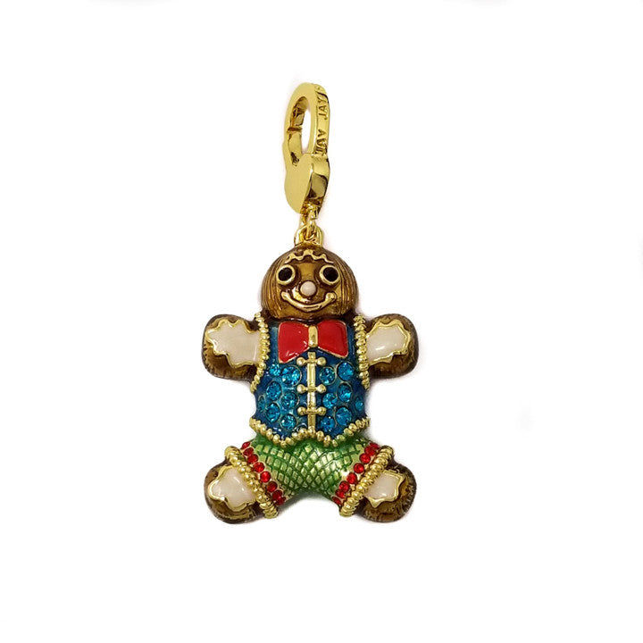 JAY Jay Strongwater "Jingle All the Way" Multicolor Enamel and Crystal-Accented Goldtone Gingerbread Man Charm