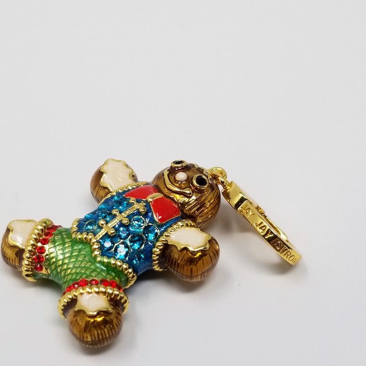 JAY Jay Strongwater "Jingle All the Way" Multicolor Enamel and Crystal-Accented Goldtone Gingerbread Man Charm