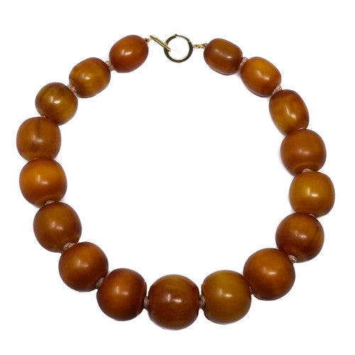 Vintage Amber Butterscotch Bakelite 19" Graduated Bead Necklace w/ 14K gold clasp