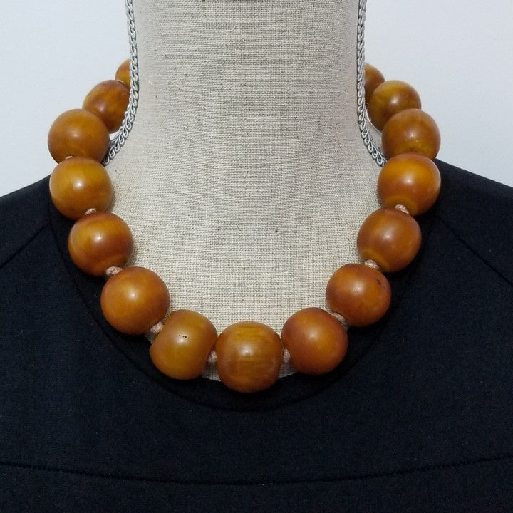 Vintage Amber Butterscotch Bakelite 19" Graduated Bead Necklace w/ 14K gold clasp