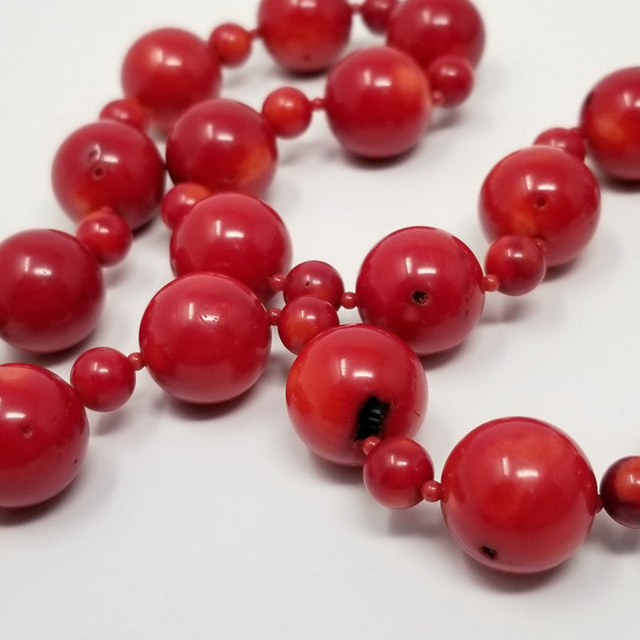 Vintage Italian 17mm Oxblood Natural Red Coral Necklace w/ Sterling Silver Clasp