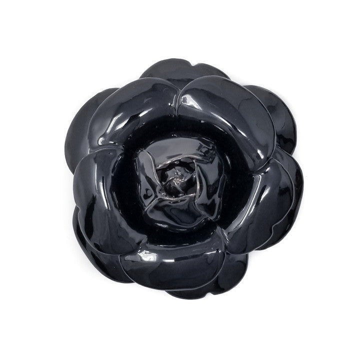 Oscar de la Renta Oversized Black Enamel Rose Brooch Pin