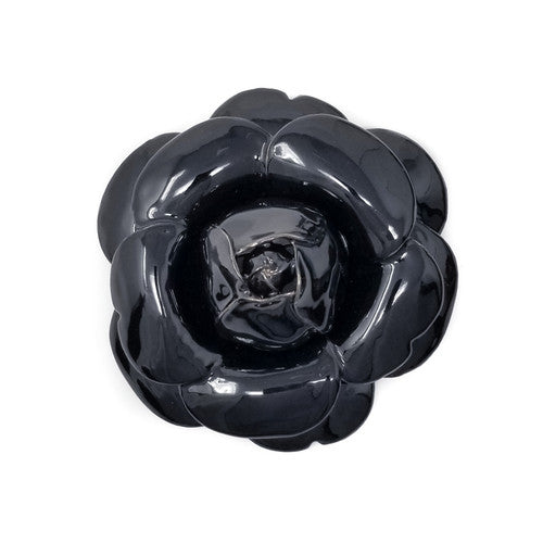 Oscar de la Renta Oversized Black Enamel Rose Brooch Pin
