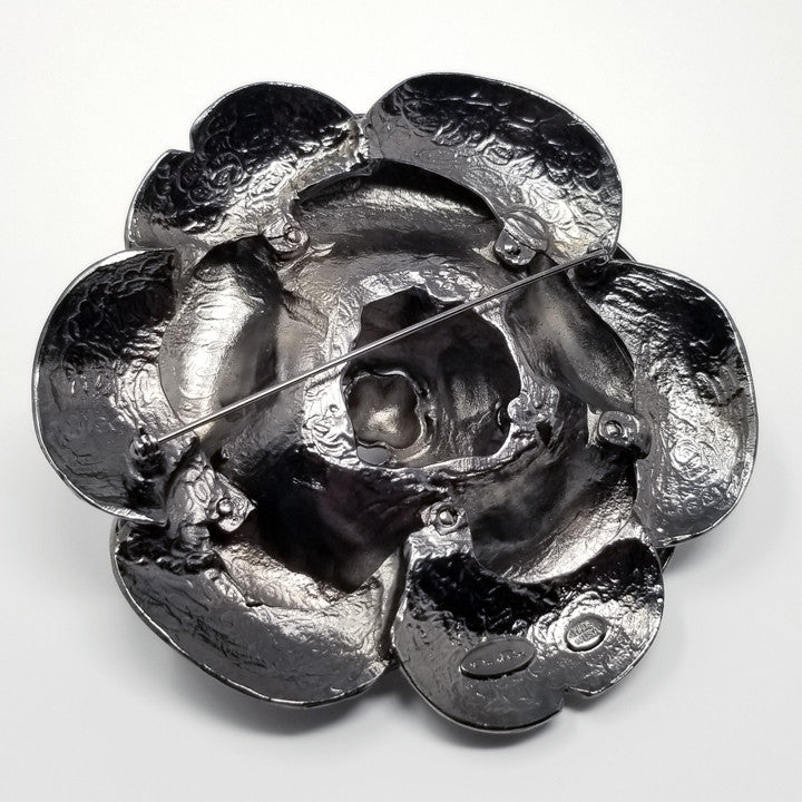 Oscar de la Renta Oversized Black Enamel Rose Brooch Pin