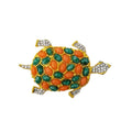 Kenneth Jay Lane KJL Cabochon & Crystal Turtle Brooch Pin in Gold