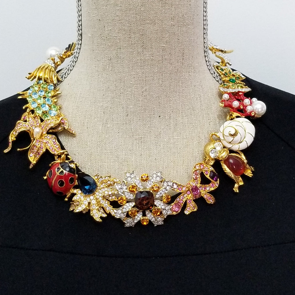 Kenneth Jay Lane Ornate Colorful Crystal Kaleidoscope Necklace in Gold