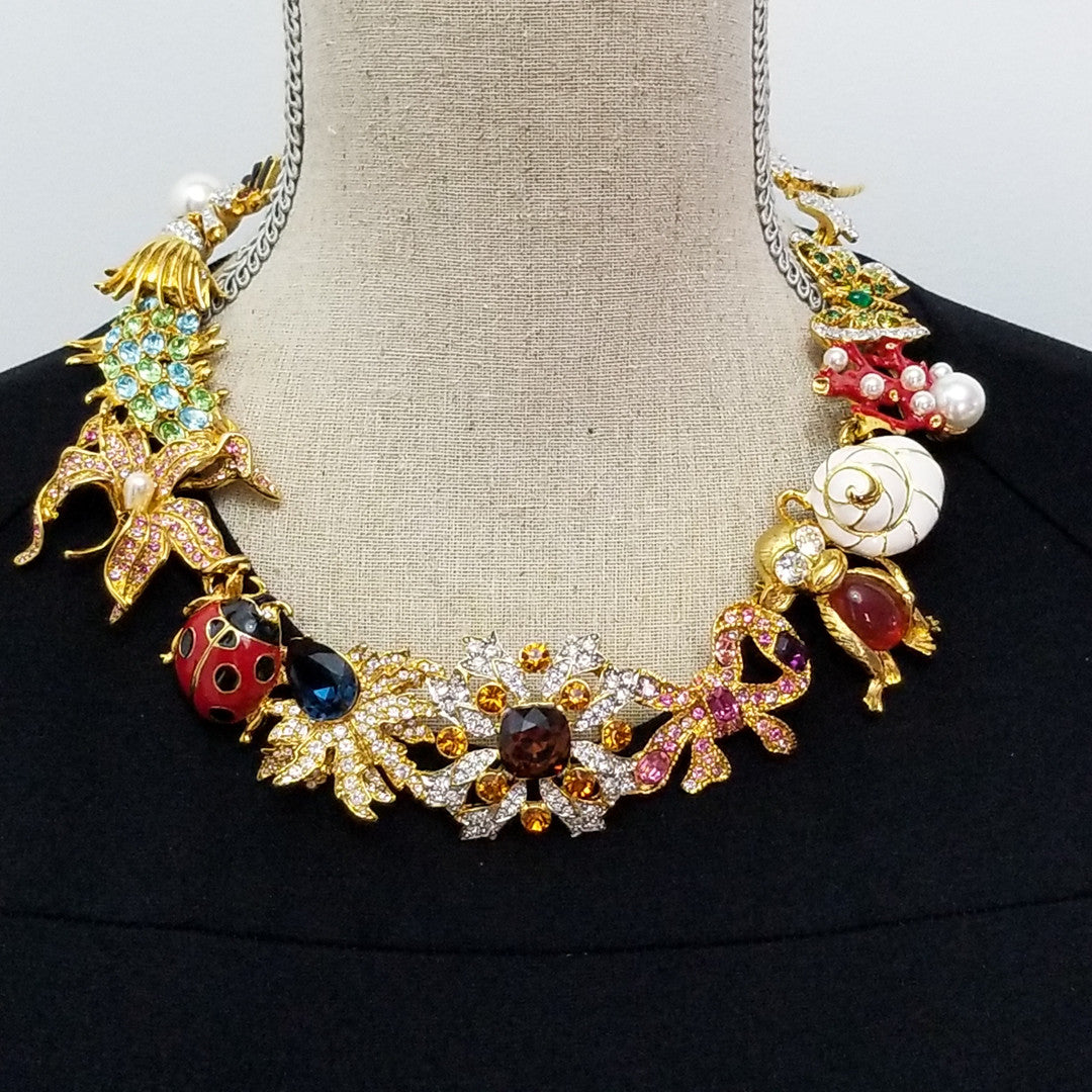 Kenneth Jay Lane Ornate Colorful Crystal Kaleidoscope Necklace in Gold