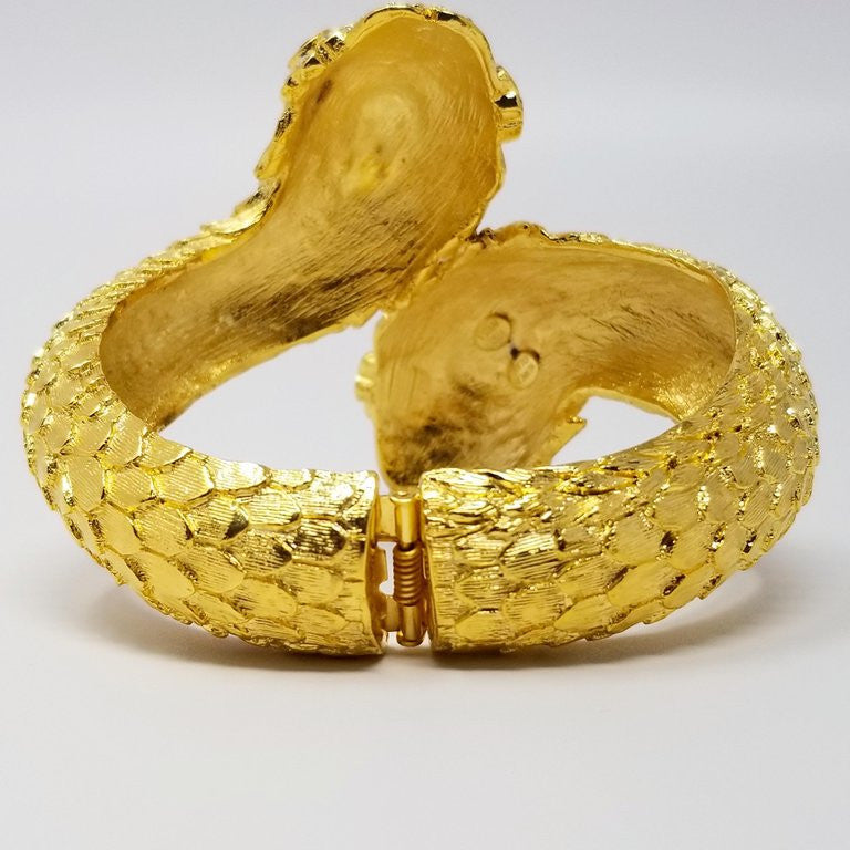 KJLKenneth Jay Lane Double Sea Serpent Crystal Enamel Faux Pearl Gold Bracelet