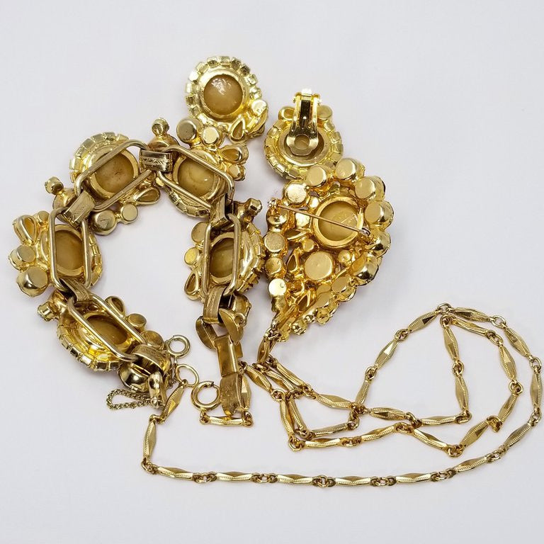 Juliana DeLizza & Elster Round Birthday Cake Demi Parure 1963 Biege & Gold
