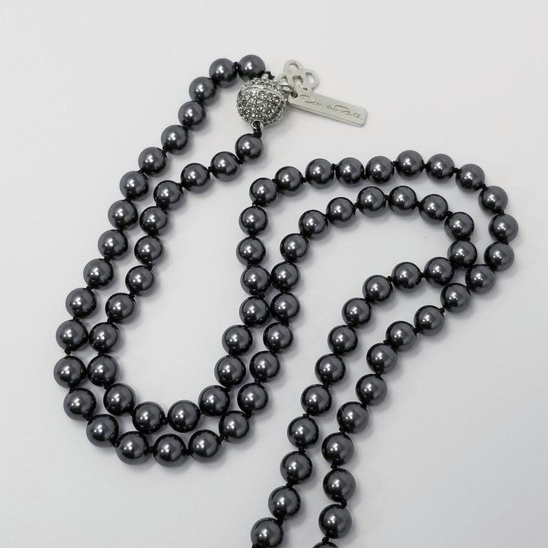 Oscar de la Renta Dark Metallic Bead and Black & Clear Crystal Tassel Necklace