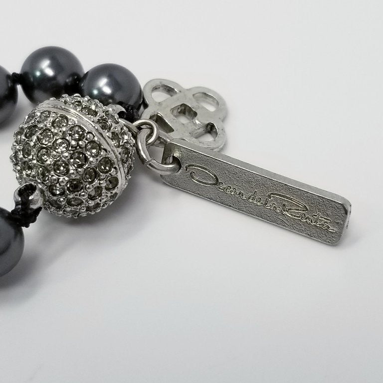 Oscar de la Renta Dark Metallic Bead and Black & Clear Crystal Tassel Necklace