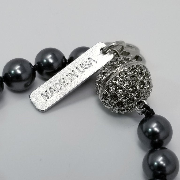 Oscar de la Renta Dark Metallic Bead and Black & Clear Crystal Tassel Necklace