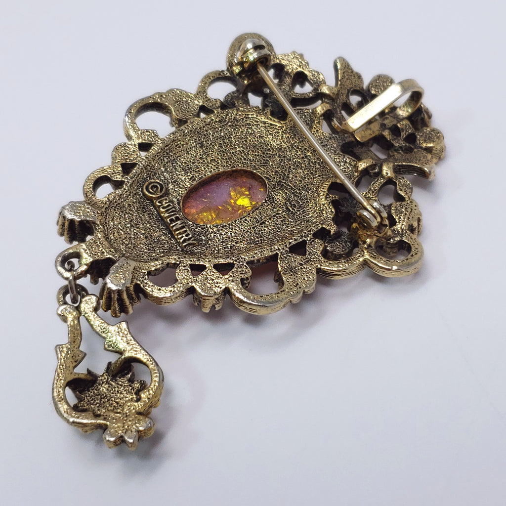 Vintage Sarah Coventry Contessa Pink Opal Rhinestones Pin Pendant