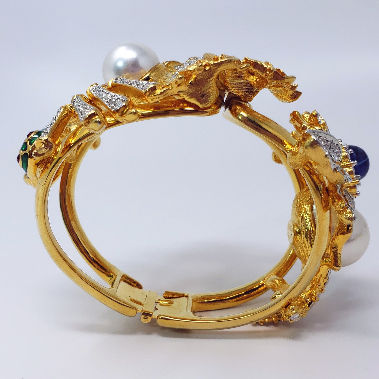 KJL Kenneth Jay Lane Crystal Faux Pearl & Cabochon Unicorn Animal Motif Bracelet