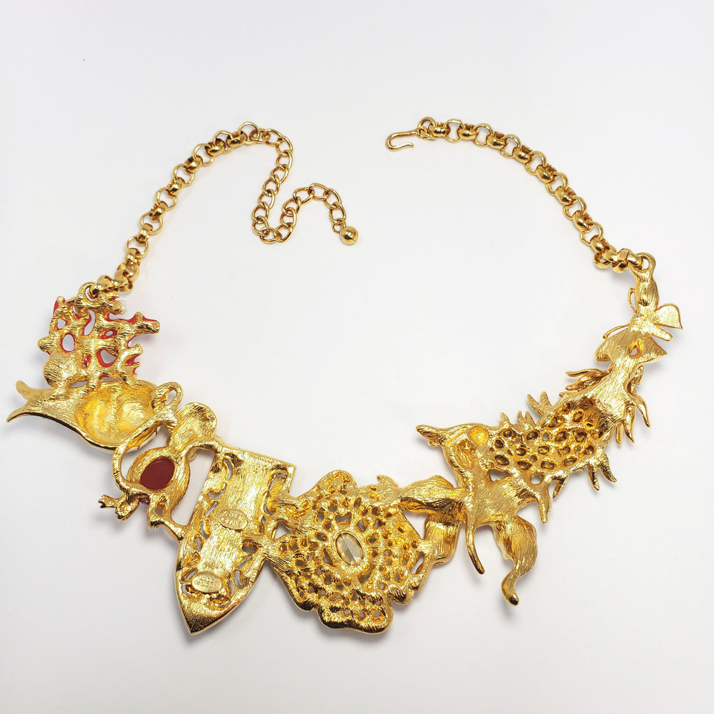 Kenneth Jay Lane Ornate Colorful Crystal Kaleidoscope Collar Necklace in Gold