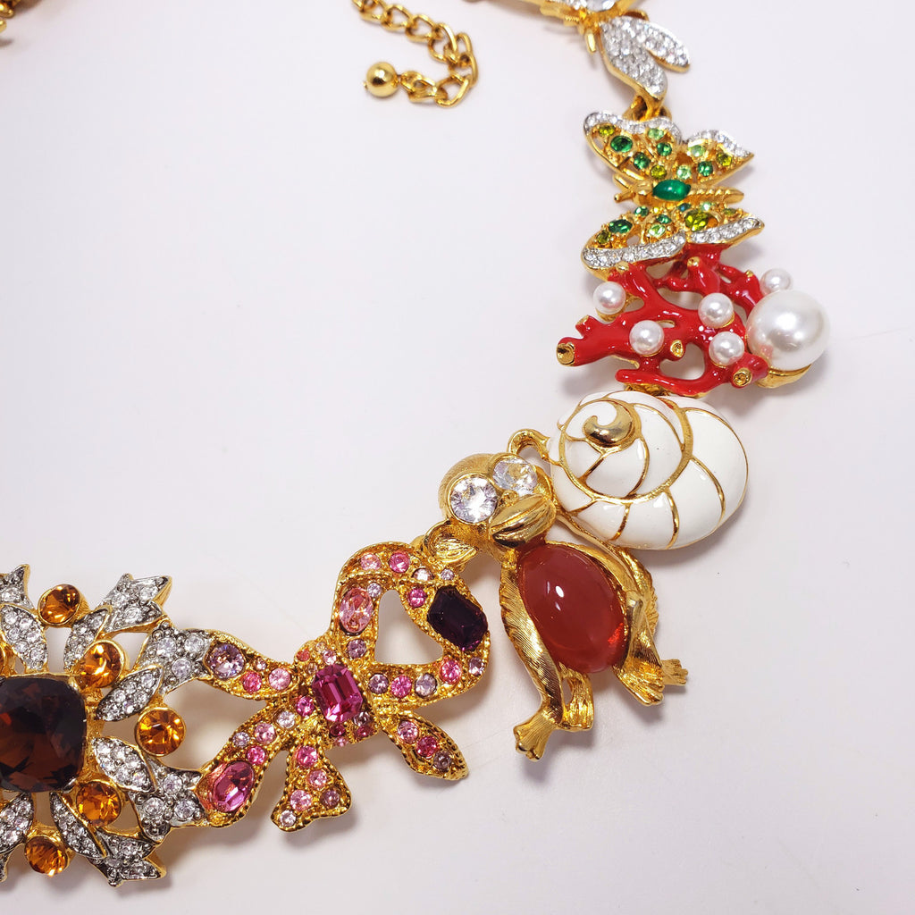 Kenneth Jay Lane Ornate Colorful Crystal Kaleidoscope Necklace in Gold