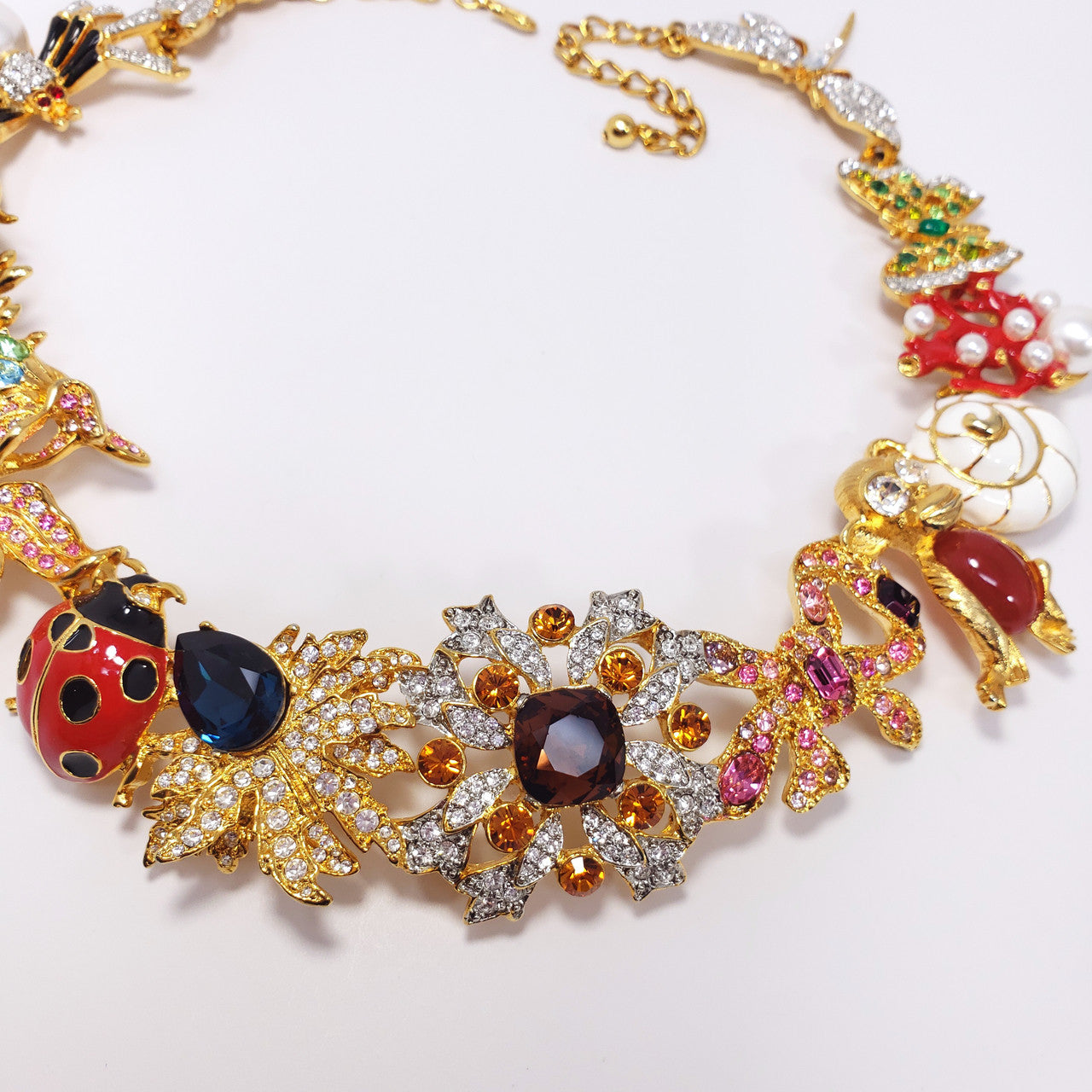 Kenneth Jay Lane Ornate Colorful Crystal Kaleidoscope Necklace in Gold