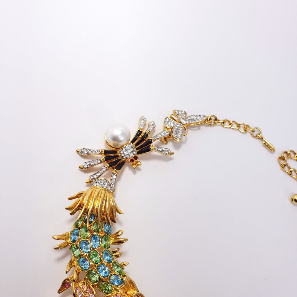 Kenneth Jay Lane Ornate Colorful Crystal Kaleidoscope Necklace in Gold