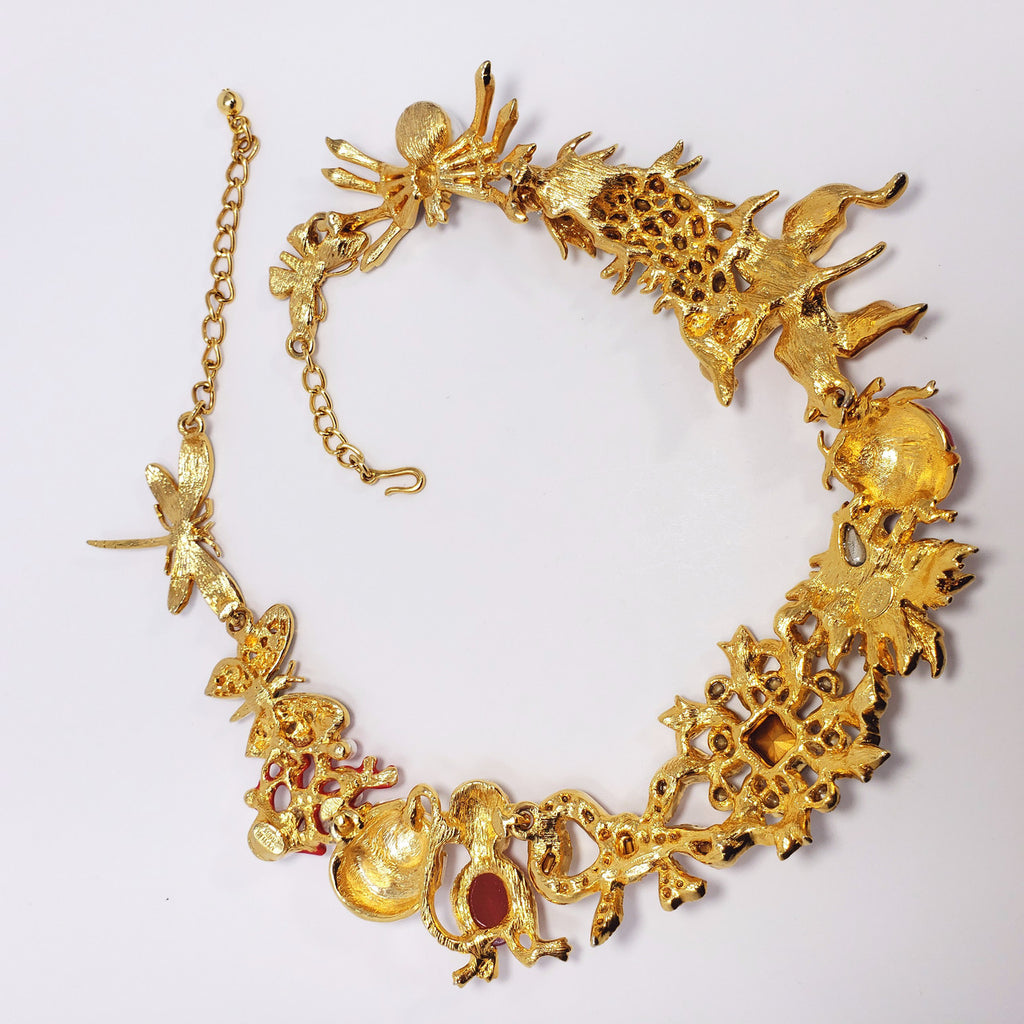 Kenneth Jay Lane Ornate Colorful Crystal Kaleidoscope Necklace in Gold