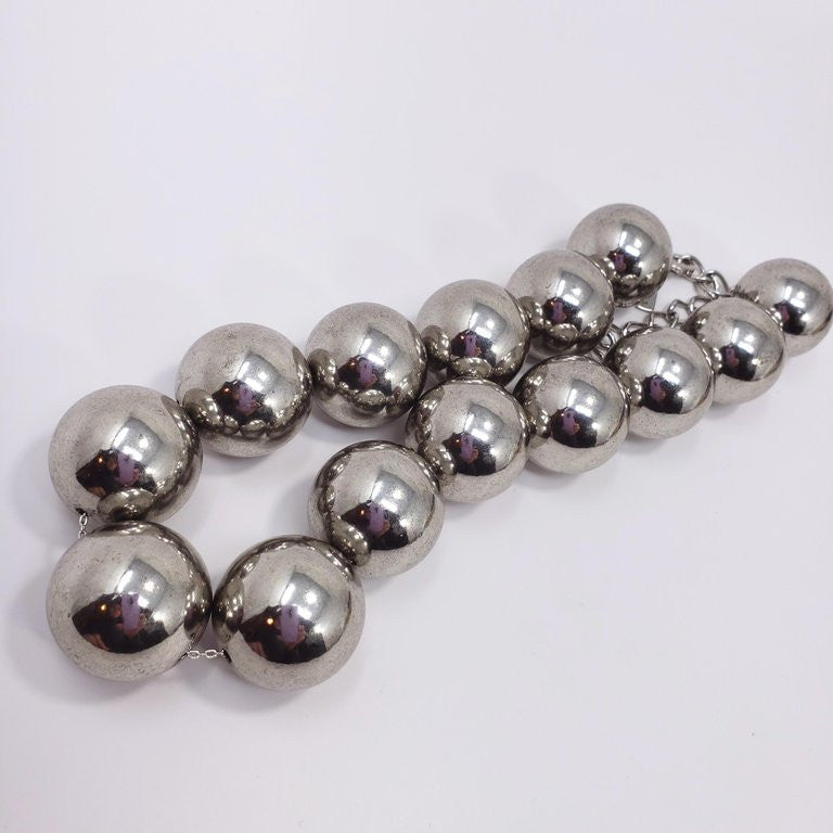 Oscar de la Renta Large Metallic Tarnished Gray Beaded Statement Necklace