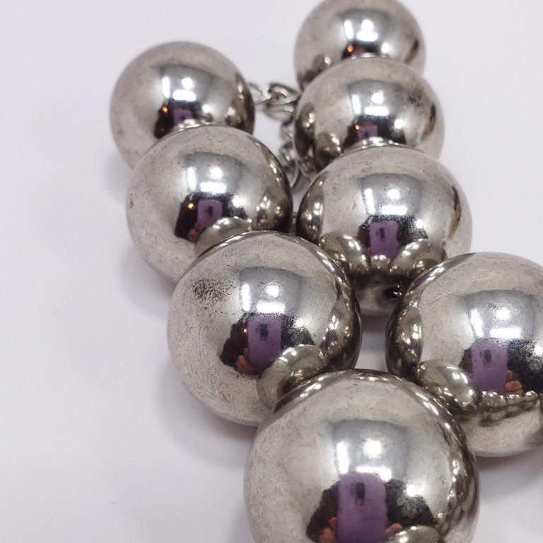 Oscar de la Renta Large Metallic Tarnished Gray Beaded Statement Necklace