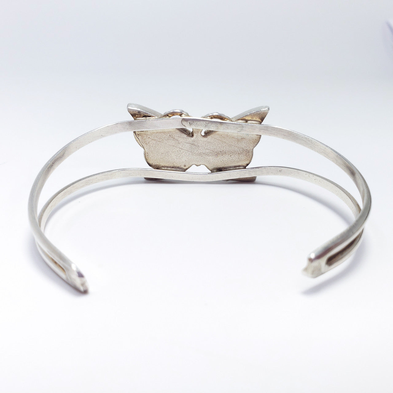 Vintage Zuni Native American Silver Cuff Bracelet With Turquoise & Coral Inlays