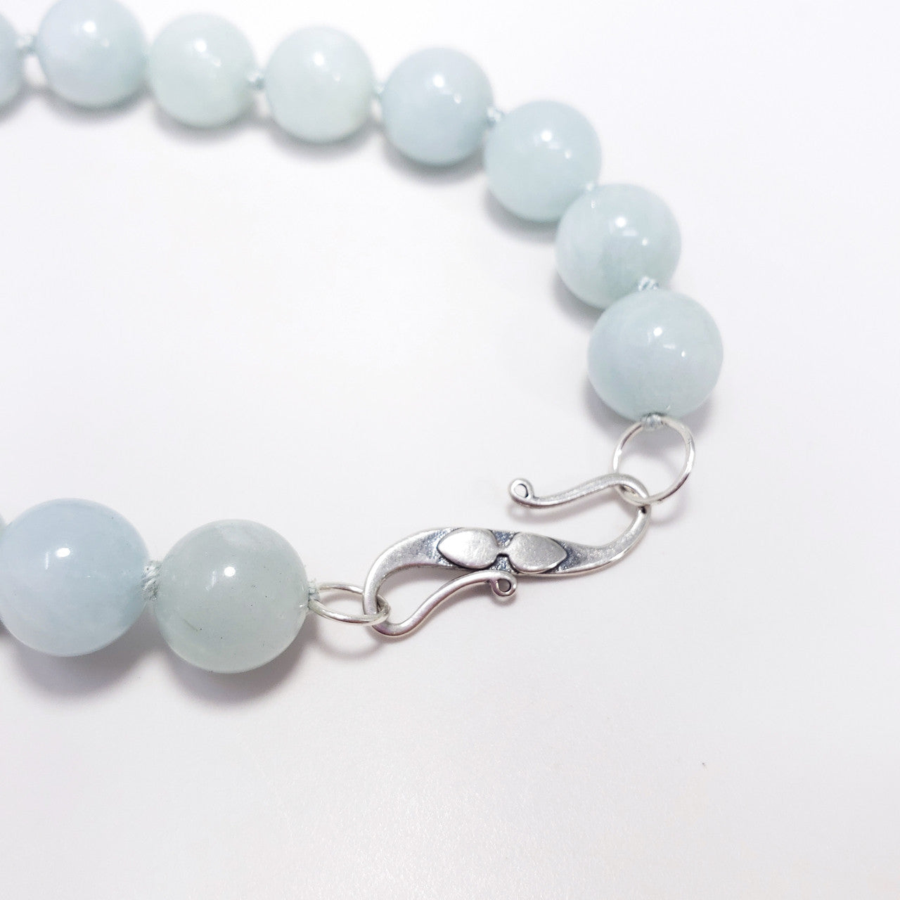 Vintage Natural Aquamarine 10mm Bead Necklace with Sterling Silver Clasp