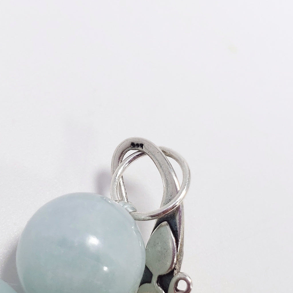 Vintage Natural Aquamarine 10mm Bead Necklace with Sterling Silver Clasp