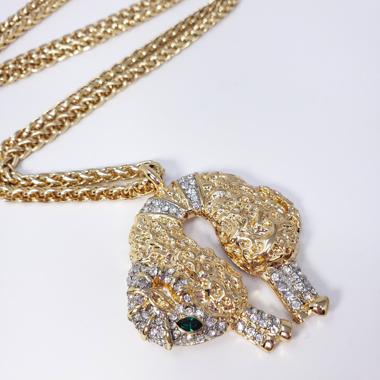 KJL Kenneth Jay Lane Fleece Sheep with Pave Crystals Necklace in Gold and Silver