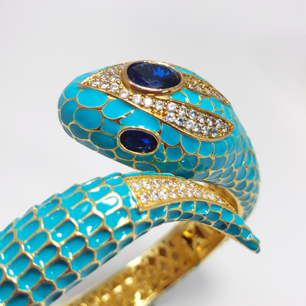 CZ by Kenneth Jay Lane KJL Cubic Zirconia Turquoise Coiled Snake Bangle Bracelet
