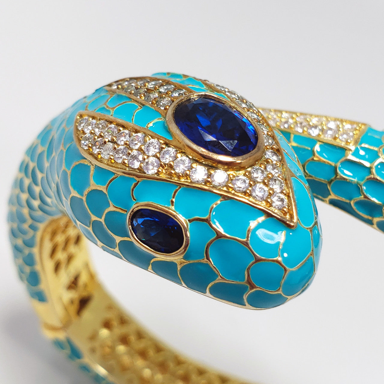 CZ by Kenneth Jay Lane KJL Cubic Zirconia Turquoise Coiled Snake Bangle Bracelet