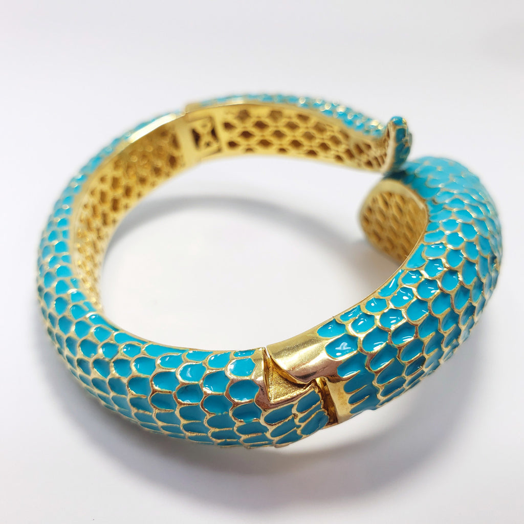 CZ by Kenneth Jay Lane KJL Cubic Zirconia Turquoise Coiled Snake Bangle Bracelet