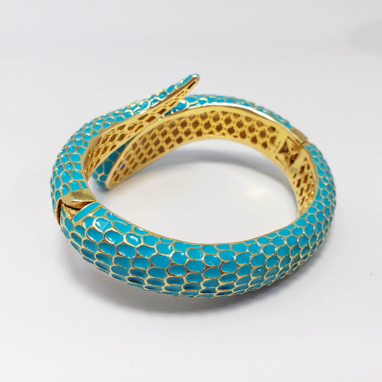 CZ by Kenneth Jay Lane KJL Cubic Zirconia Turquoise Coiled Snake Bangle Bracelet