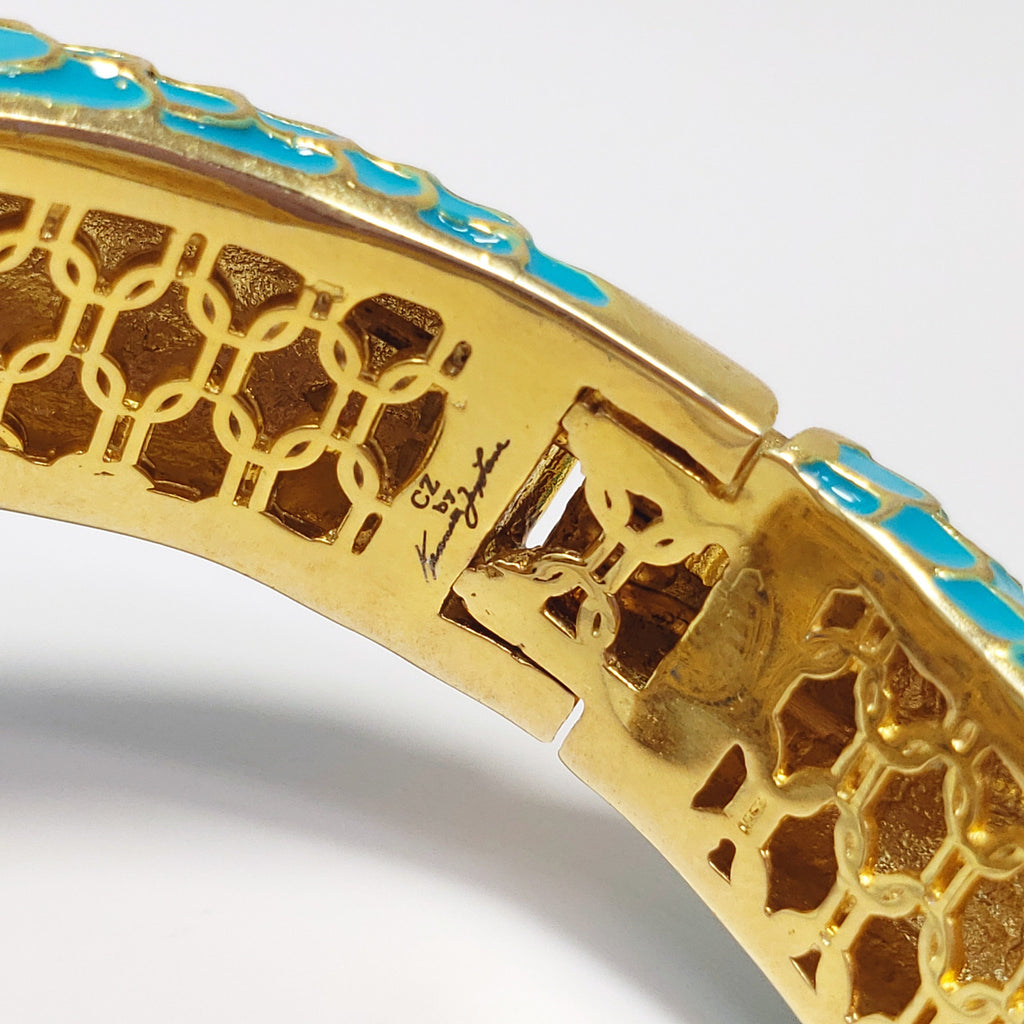 CZ by Kenneth Jay Lane KJL Cubic Zirconia Turquoise Coiled Snake Bangle Bracelet