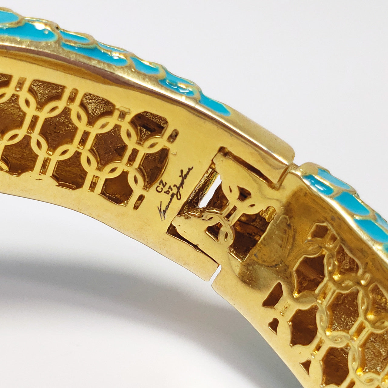 CZ by Kenneth Jay Lane KJL Cubic Zirconia Turquoise Coiled Snake Bangle Bracelet