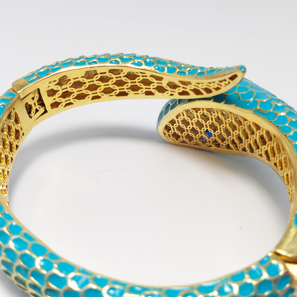 CZ by Kenneth Jay Lane KJL Cubic Zirconia Turquoise Coiled Snake Bangle Bracelet