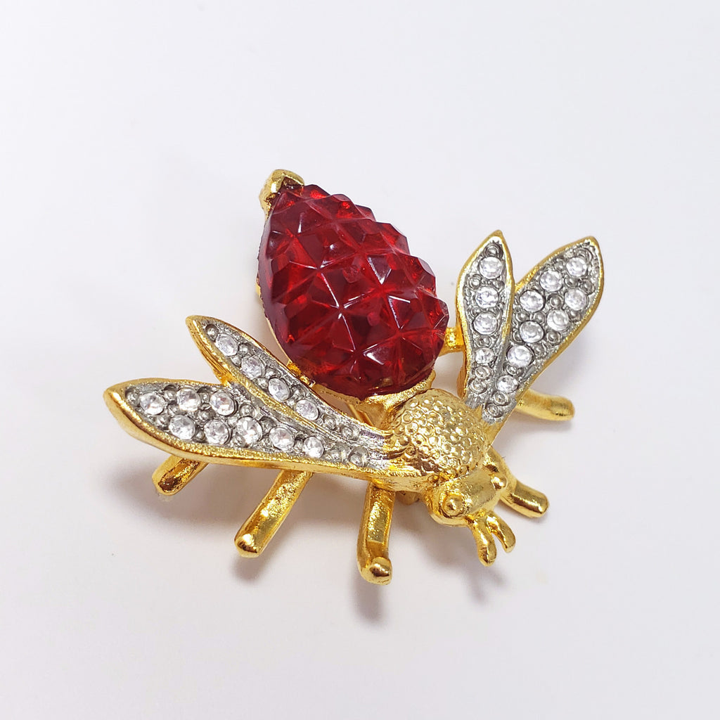 KJL Kenneth Jay Lane Wasp Fly Insect Pin Brooch w Faceted and Carved Crystals