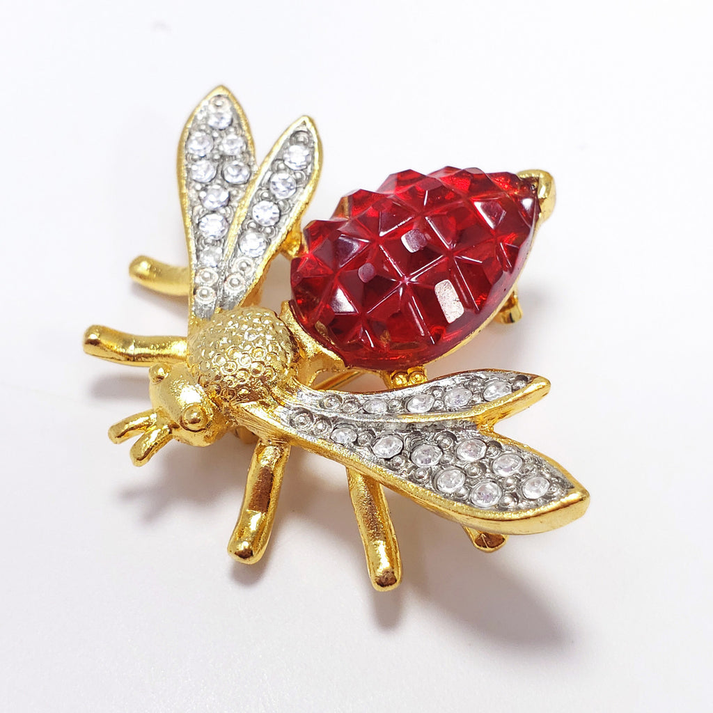 KJL Kenneth Jay Lane Wasp Fly Insect Pin Brooch w Faceted and Carved Crystals