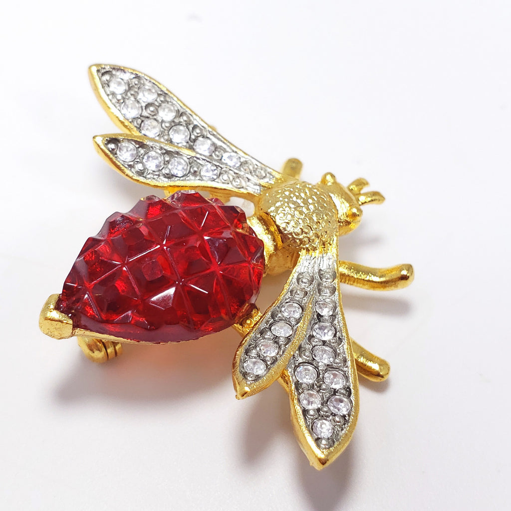 KJL Kenneth Jay Lane Wasp Fly Insect Pin Brooch w Faceted and Carved Crystals