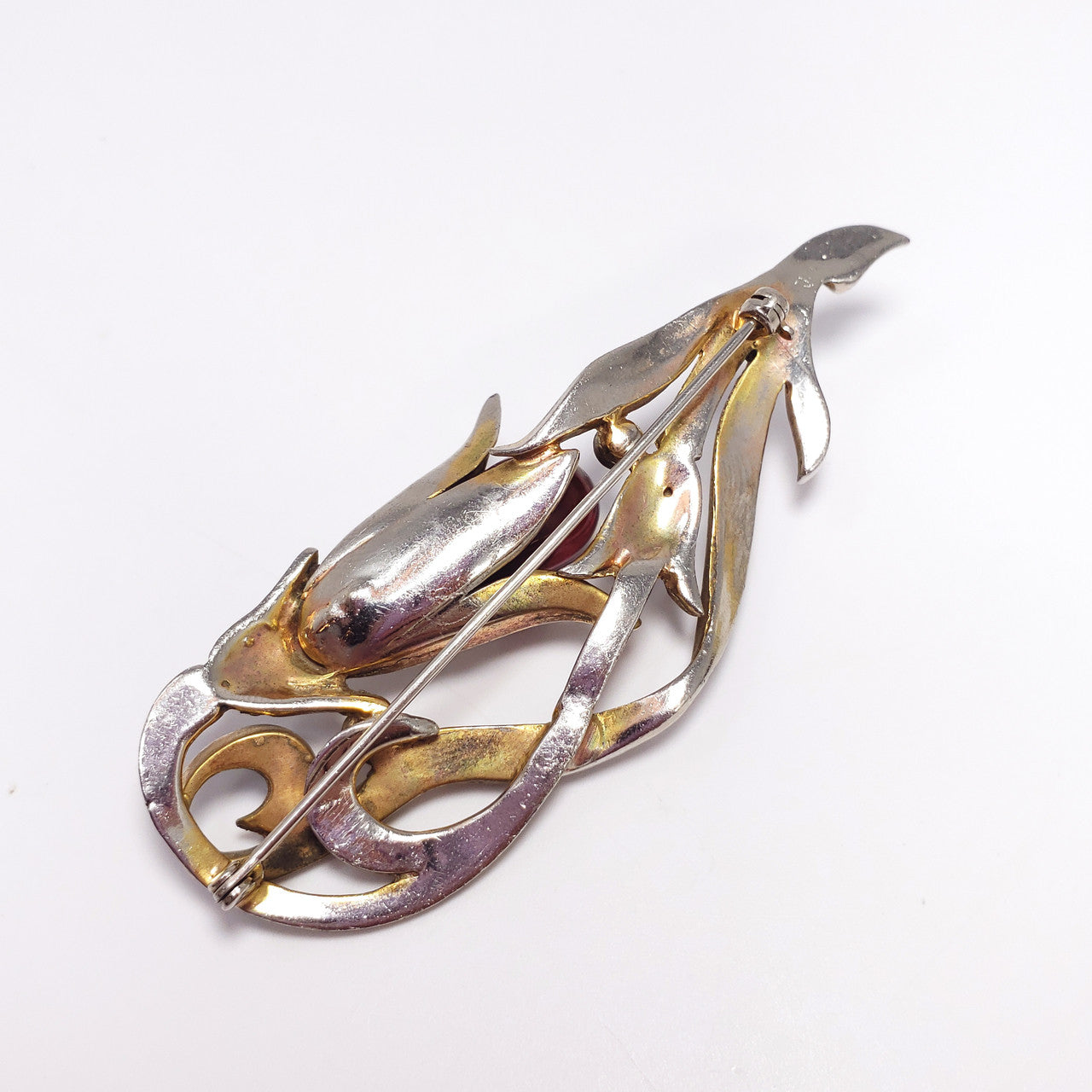 Coro Carmen Miranda Hanging Enameled & Crystal Bulb Flower Brooch Pin in Gold & Rhodium Plating