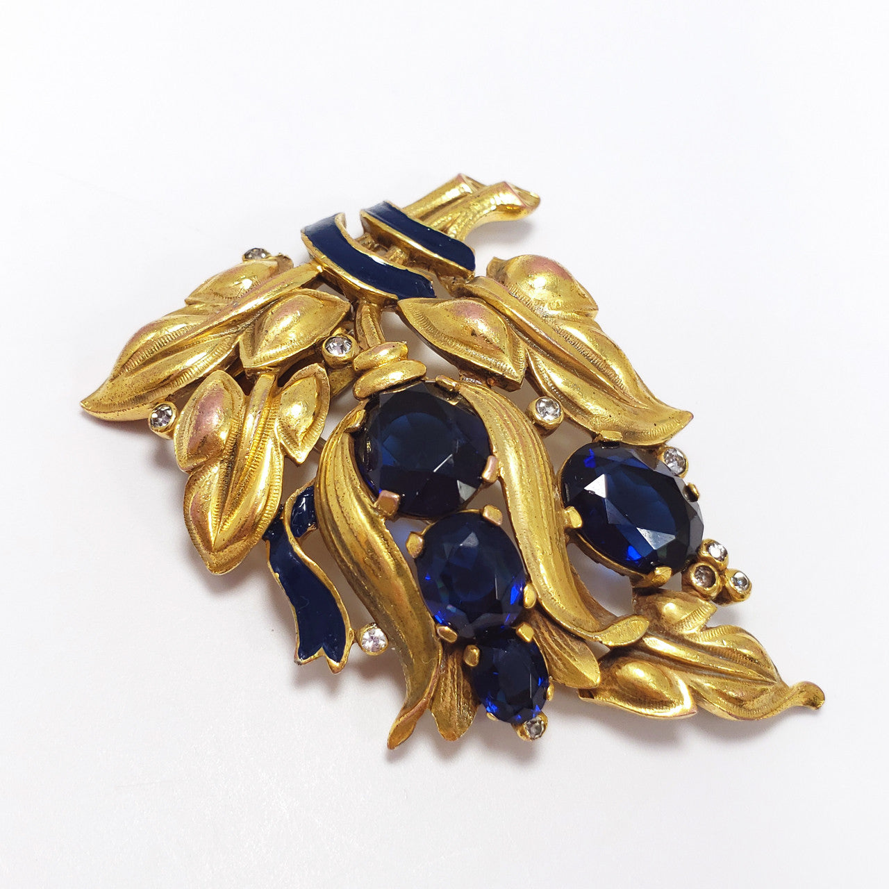 Vintage Trifari Crown Alfred Philippe Floral Bouquet Blue Crystal Dress Clip
