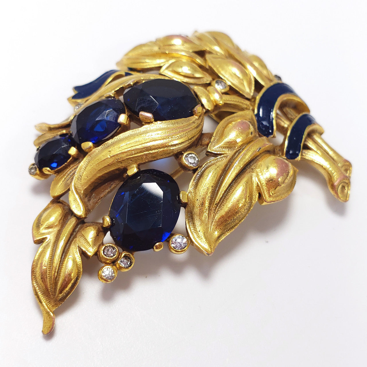 Vintage Trifari Crown Alfred Philippe Floral Bouquet Blue Crystal Dress Clip