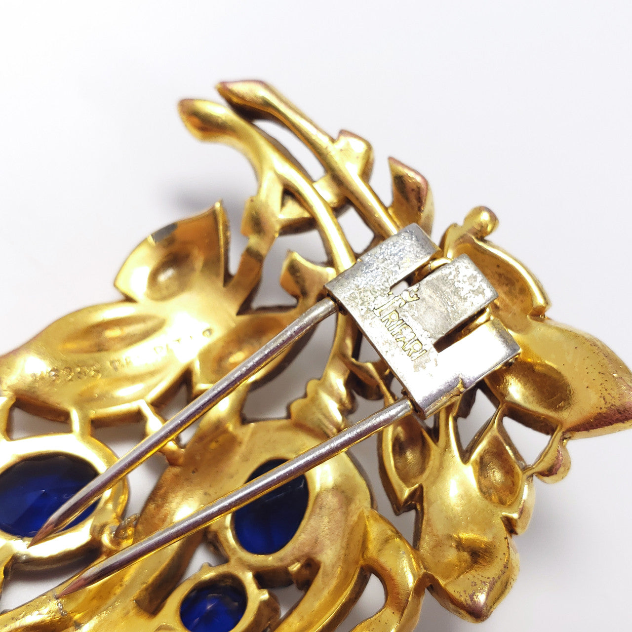 Vintage Trifari Crown Alfred Philippe Floral Bouquet Blue Crystal Dress Clip