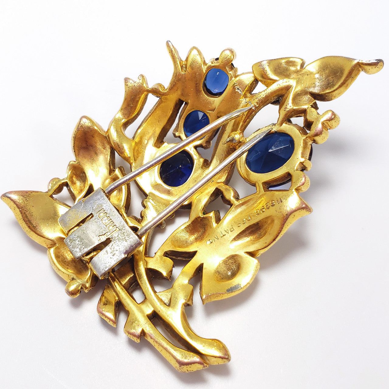Vintage Trifari Crown Alfred Philippe Floral Bouquet Blue Crystal Dress Clip