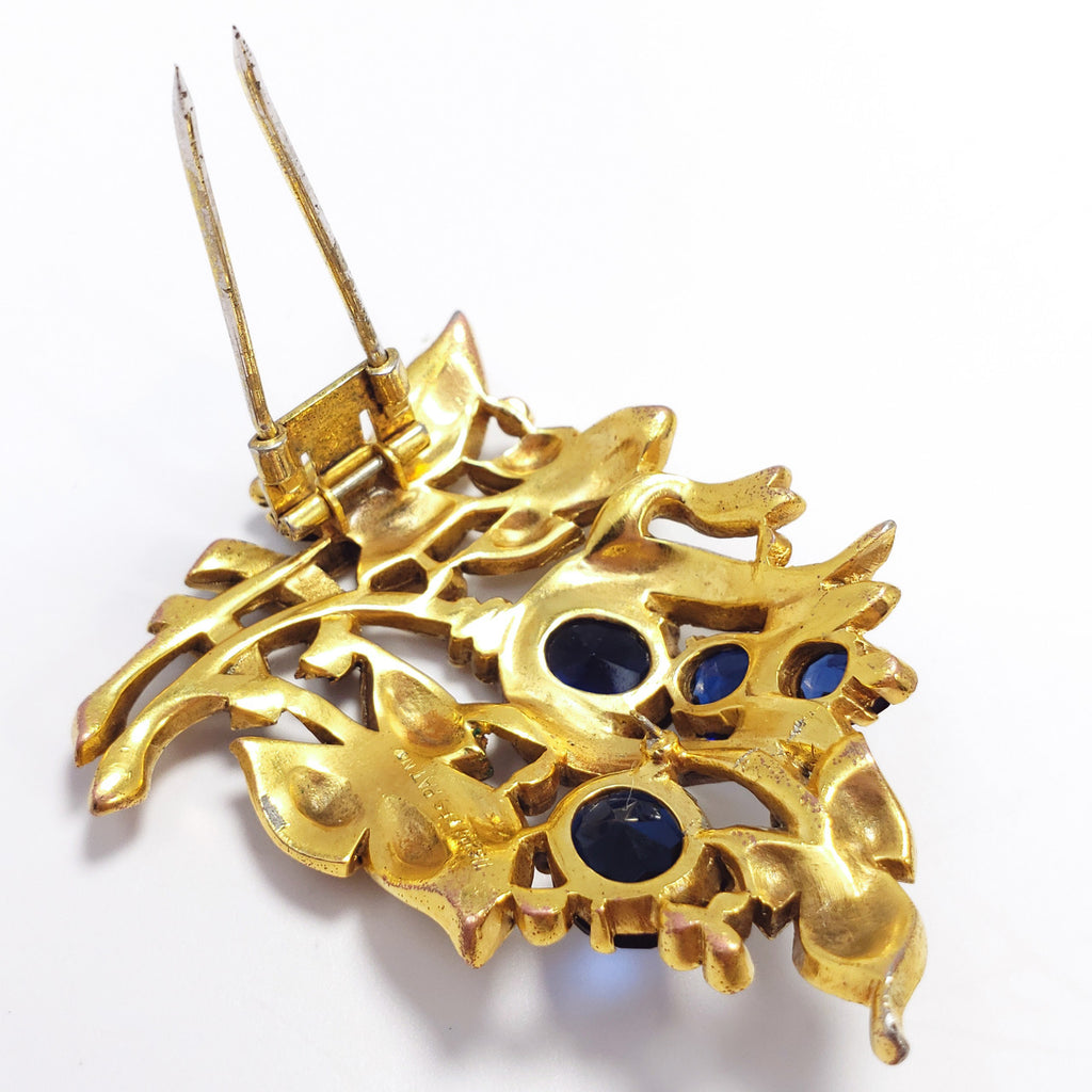 Vintage Trifari Crown Alfred Philippe Floral Bouquet Blue Crystal Dress Clip