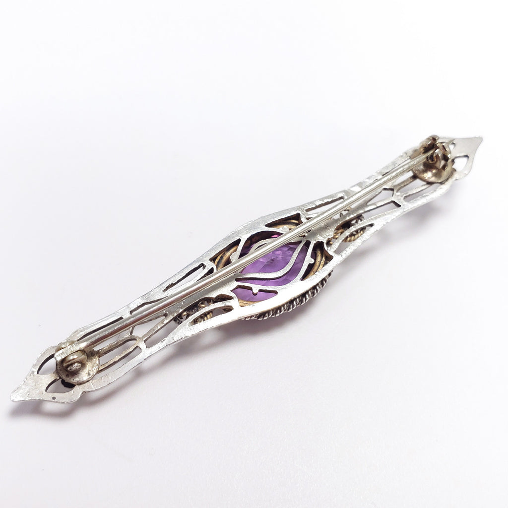 Antique Victorian Amethyst & Sterling Silver Floral Brooch / Sash Pin