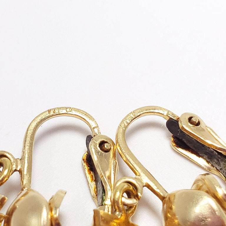 Vintage Opal and Diamond Dangling Teardrop Clip-On Earrings in 14 Karat Gold